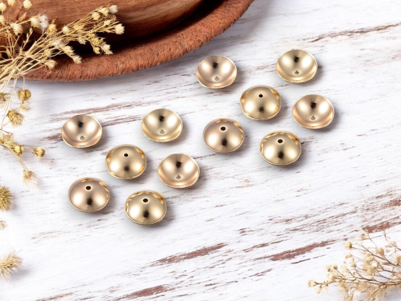 18k Gold Plated 304 Stainless Steel Bead Caps - Choose Your Size